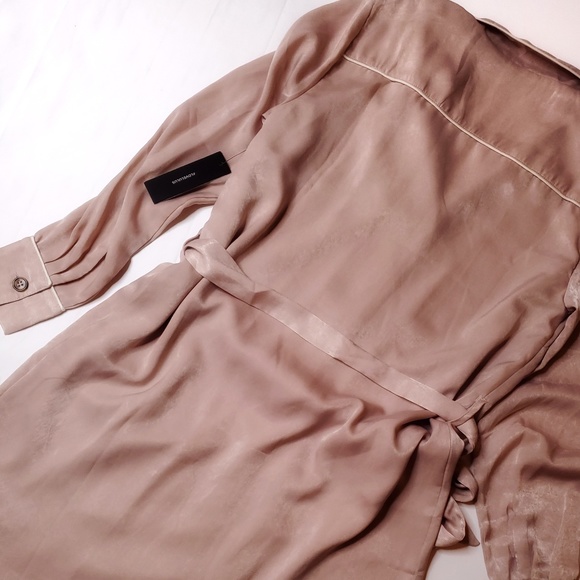 #30 LULUS Satin Long Sleeve Midi Shirt Dress - Picture 4 of 7